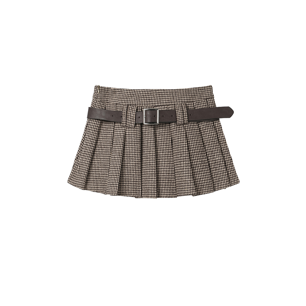 2026 Autumn New Plaid Pleated Skirt Houndstooth Short Skirt for Women with Belt A-Line - Image 5