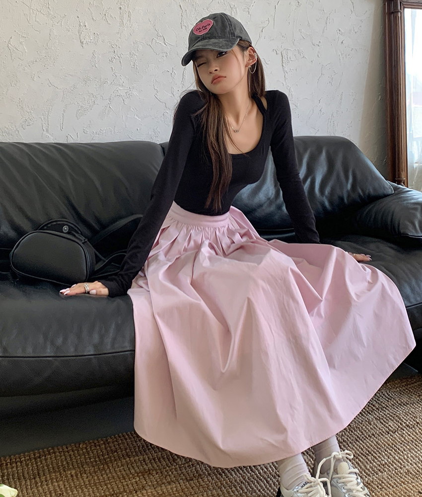2026 Fall New Sweet Pink A-Line Pleated Long Skirt for Women - Image 2