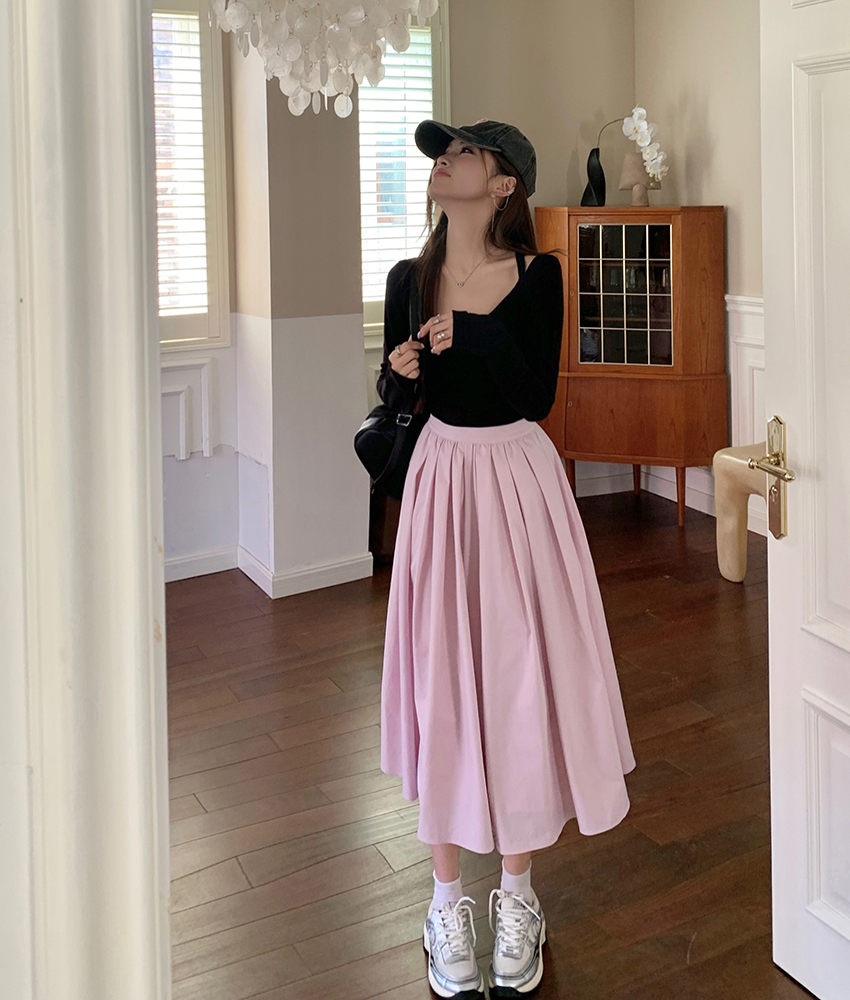 2026 Fall New Sweet Pink A-Line Pleated Long Skirt for Women - Image 3