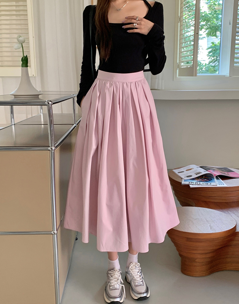 2026 Fall New Sweet Pink A-Line Pleated Long Skirt for Women - Image 4