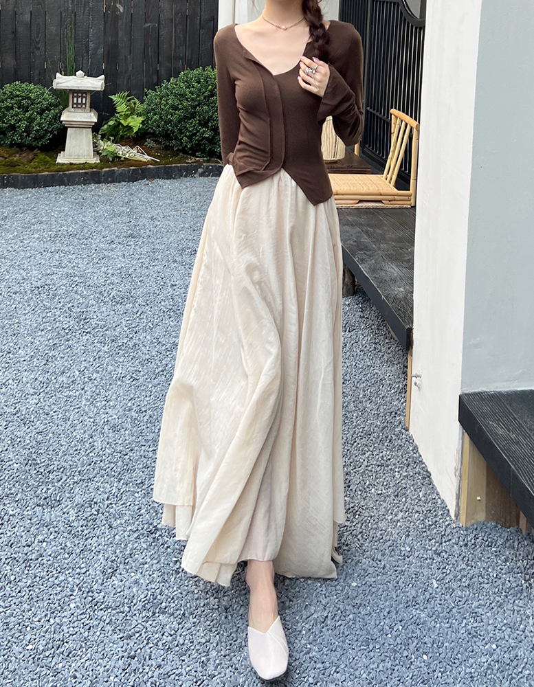 2026 Autumn New Design Irregular Cotton Linen High Waist A-Line Long Skirt for Women - Image 3
