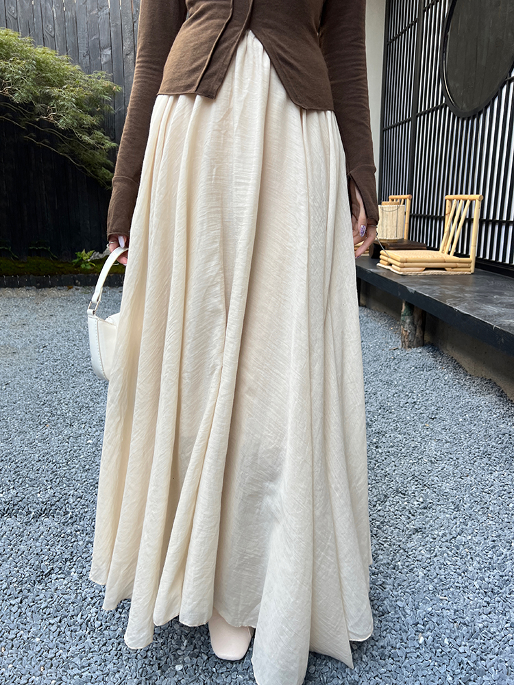 2026 Autumn New Design Irregular Cotton Linen High Waist A-Line Long Skirt for Women