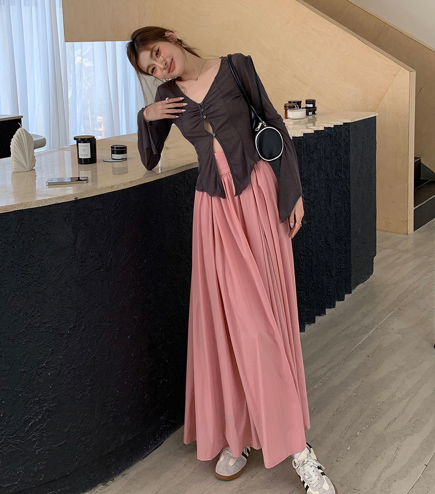 2026 Autumn New Pink Heavy Swing High Waist Long Skirt Women A-Line Floor-Length Umbrella Skirt - Image 3