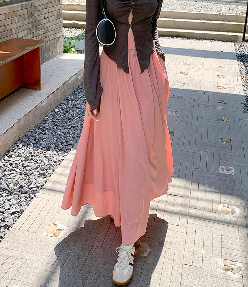 2026 Autumn New Pink Heavy Swing High Waist Long Skirt Women A-Line Floor-Length Umbrella Skirt