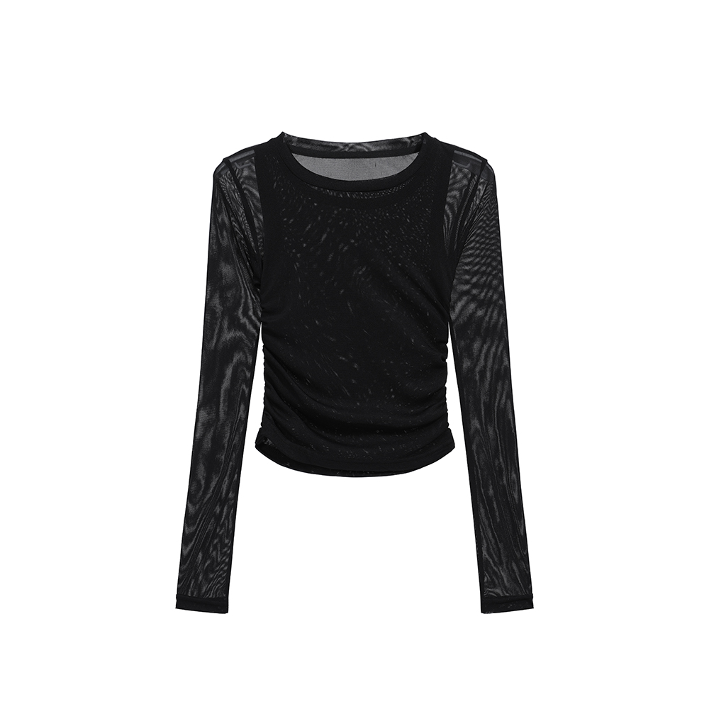 2026 Fall New Round Neck Drawstring Waist Slim Fit Long Sleeve T-Shirt for Women - Image 5