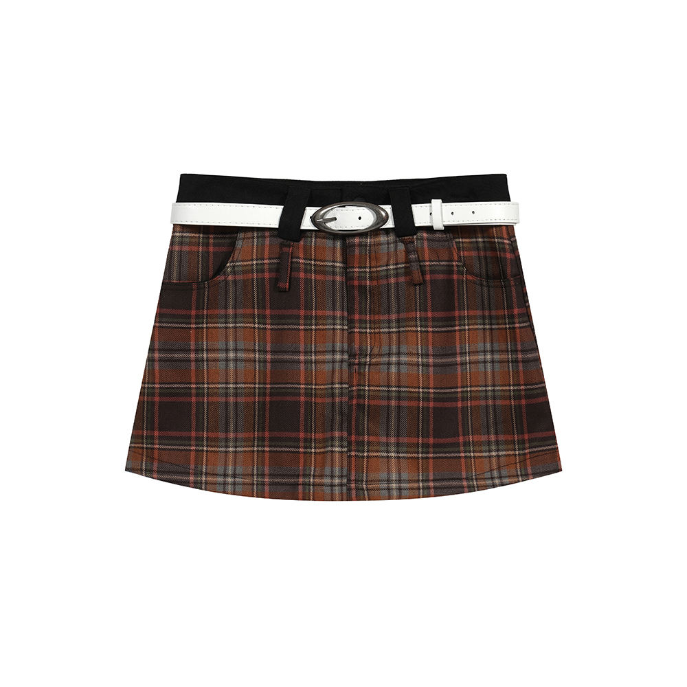 2026 Autumn New Anti-Flash Plaid Waistband Stitched A-Line Skirt for Women - Image 5