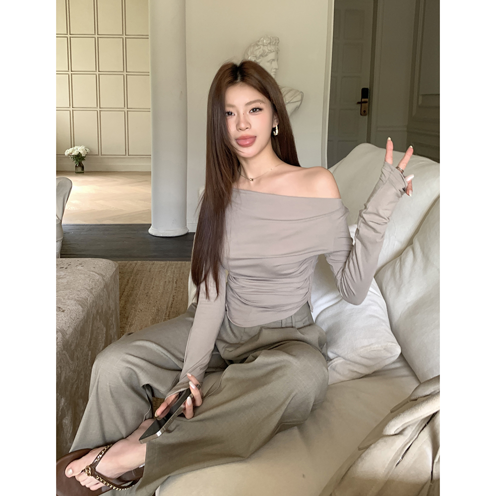 2026 Autumn New One-Shoulder Design Slim Fit Long Sleeve T-Shirt for Women - Image 4