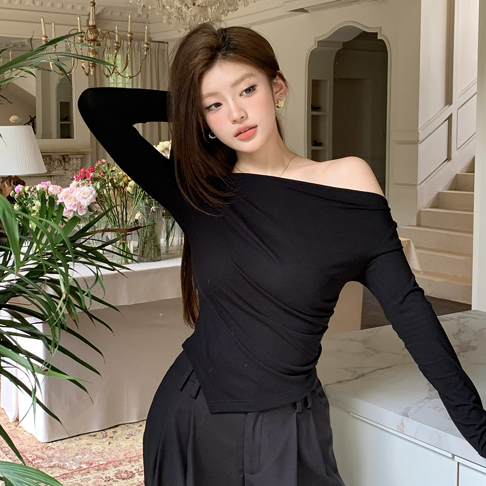 2026 Autumn New One-Shoulder Design Slim Fit Long Sleeve T-Shirt for Women