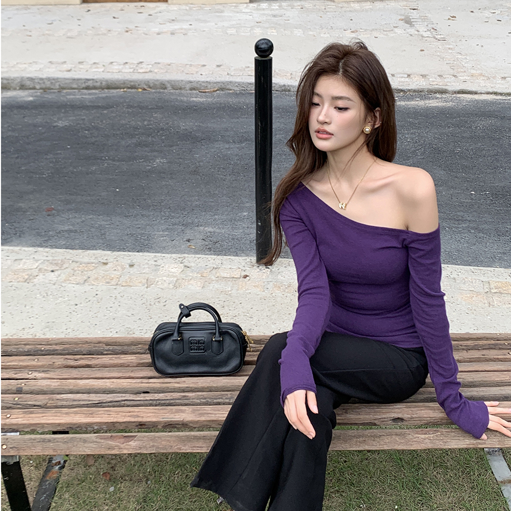 2026 Fall New Women's Sexy Off-Shoulder Long Sleeve Slim Fit T-Shirt - Image 3