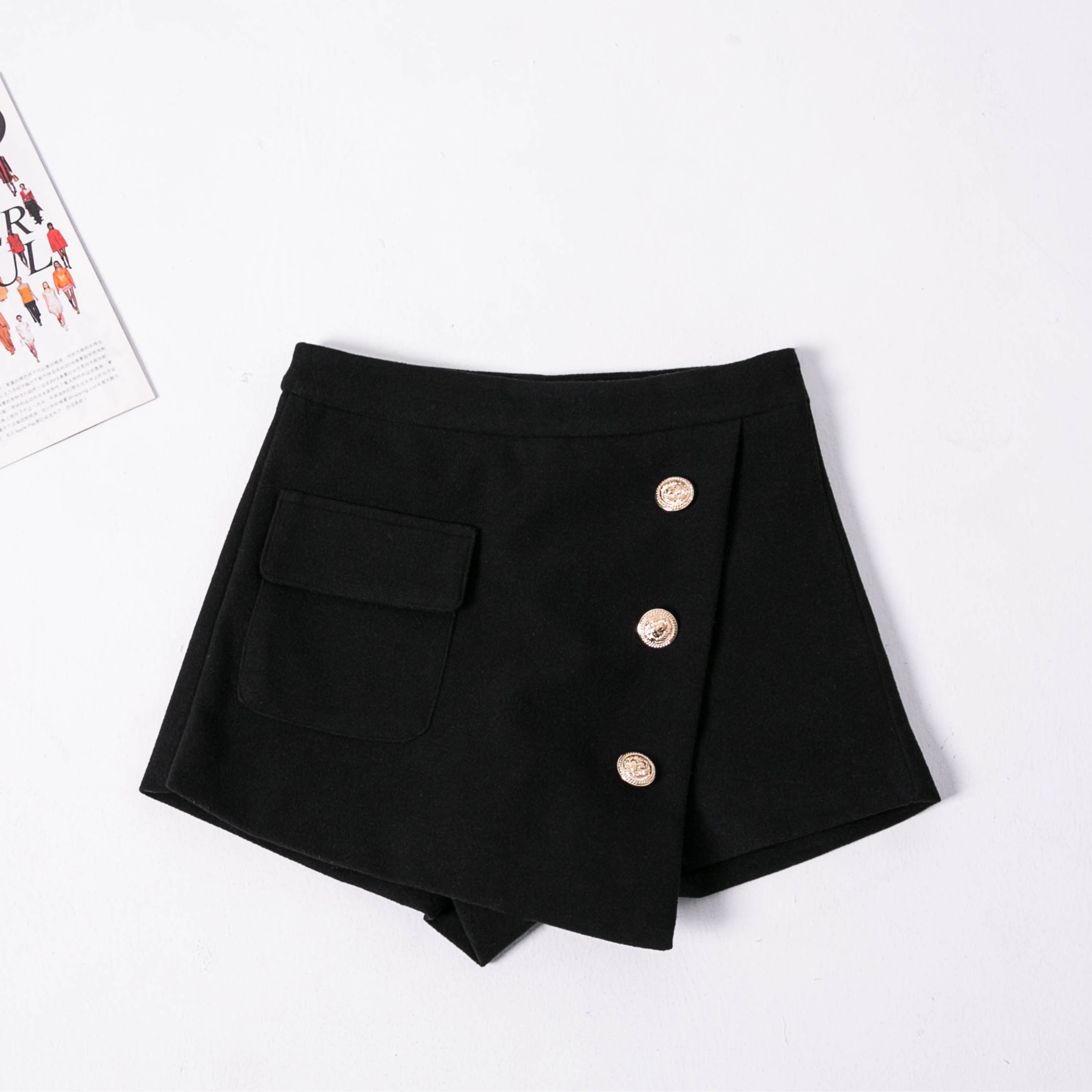 2026 Fall New High Waist A-Line Skirt Short Black Wool Blend Tweed Women's Plus Size Office Skirt - Image 5