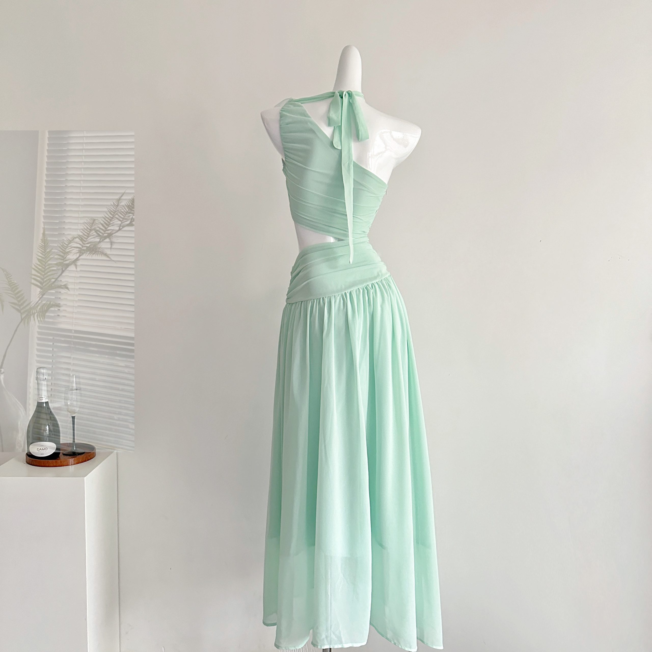 Pink PINK | "Silk Vine Tall Tree" Design One-Shoulder Sheer Mesh Fitted Long Dress - Image 4