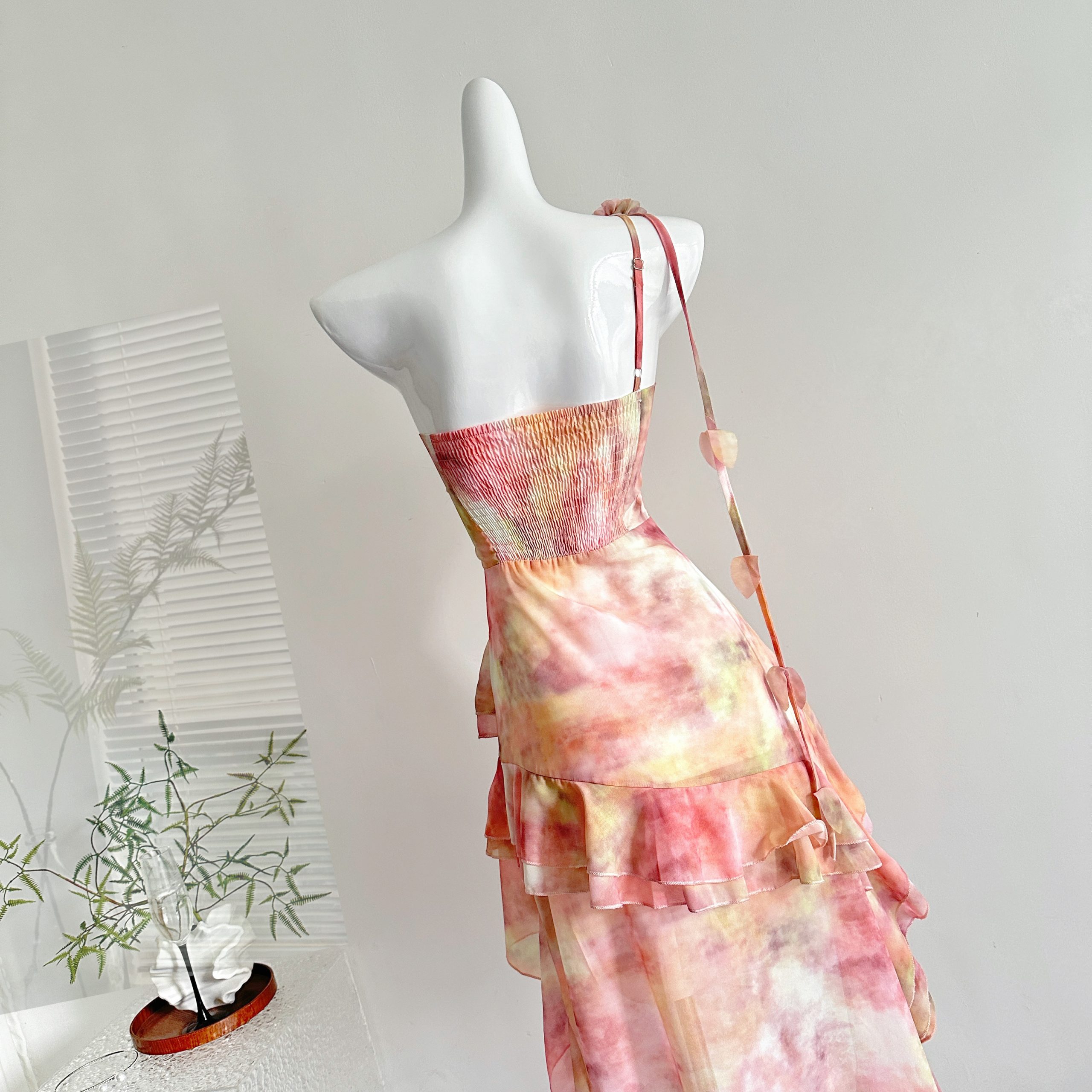 French Summer Fairy Beach Dress with Ruffled Hem Irregular Dress - Image 3