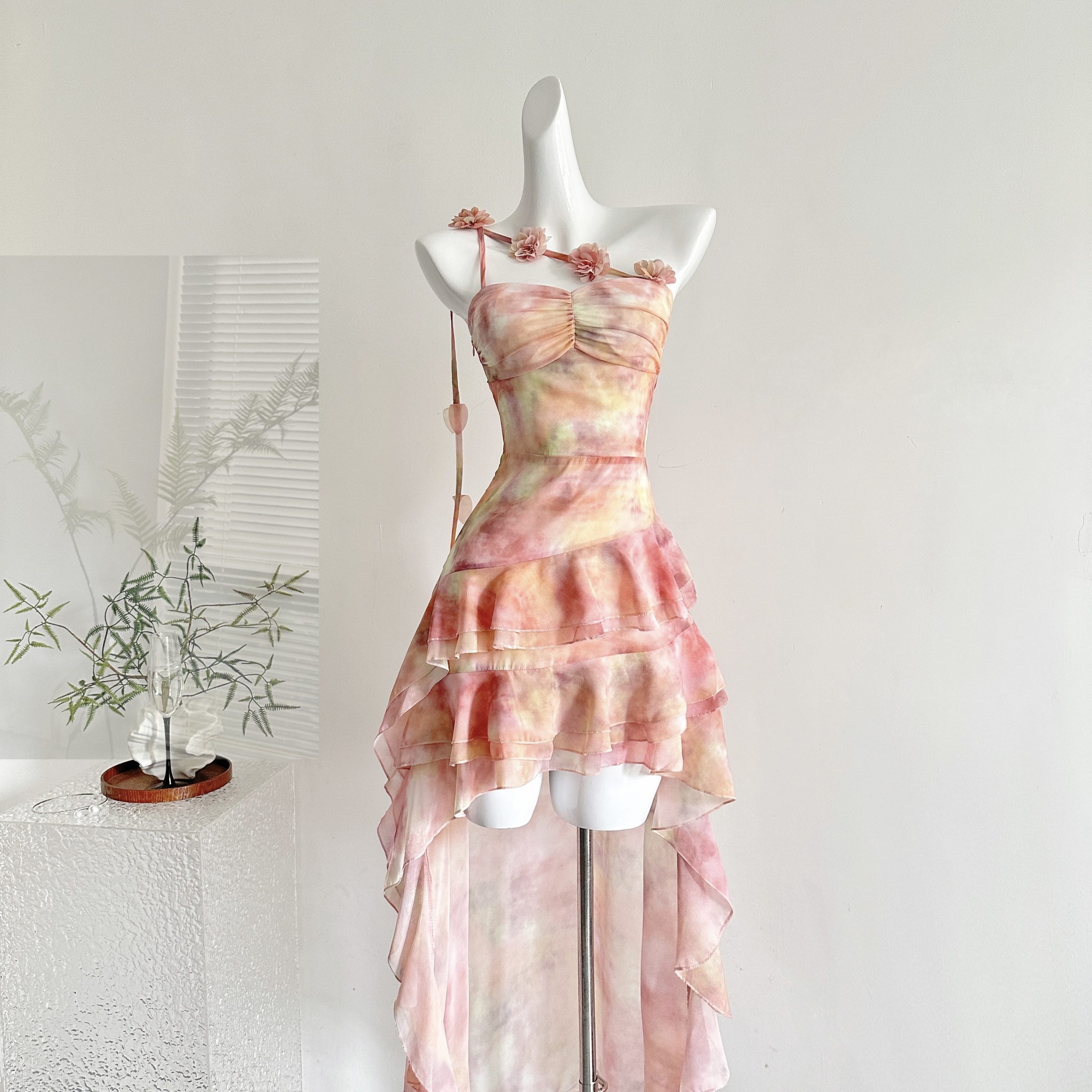 French Summer Fairy Beach Dress with Ruffled Hem Irregular Dress