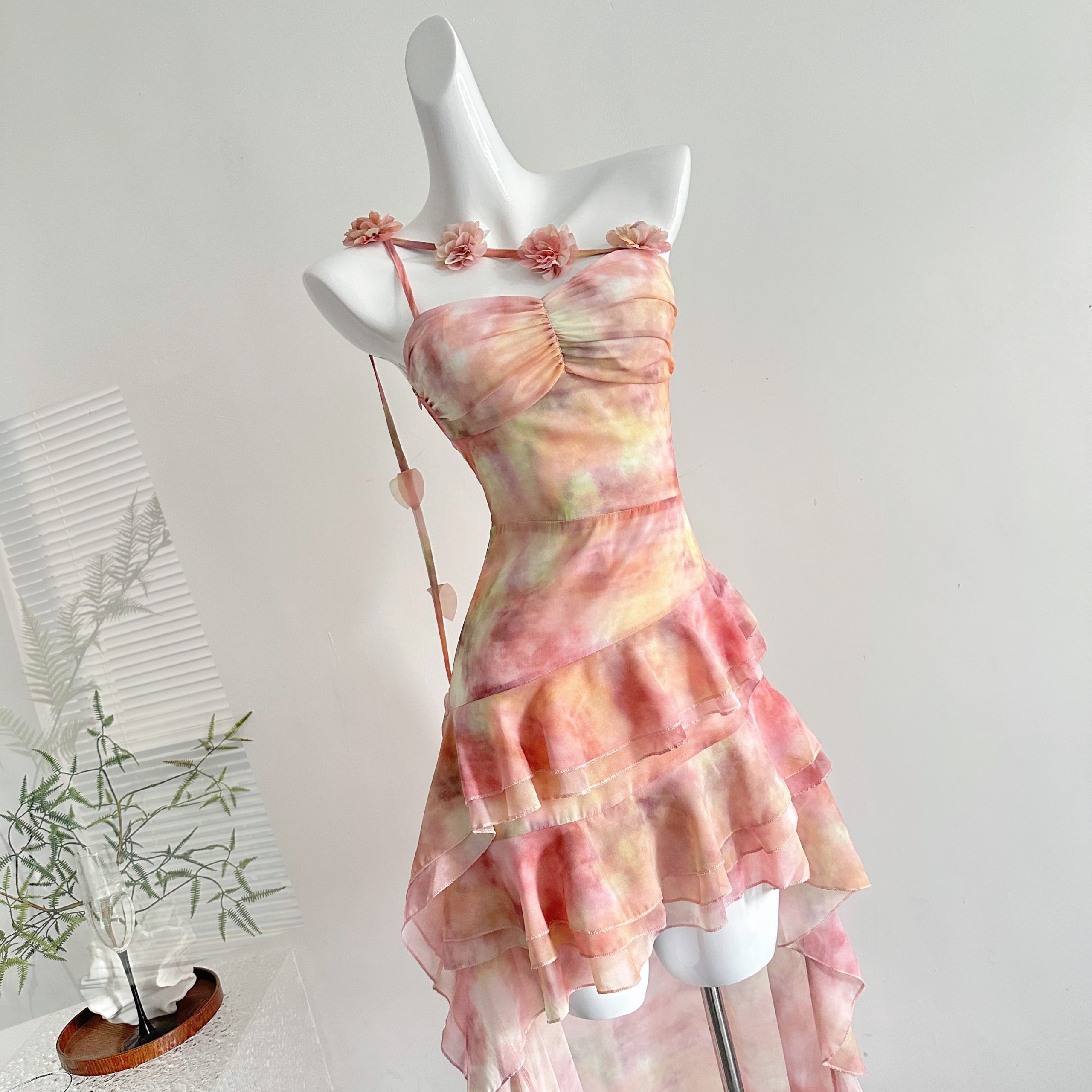 French Summer Fairy Beach Dress with Ruffled Hem Irregular Dress - Image 2