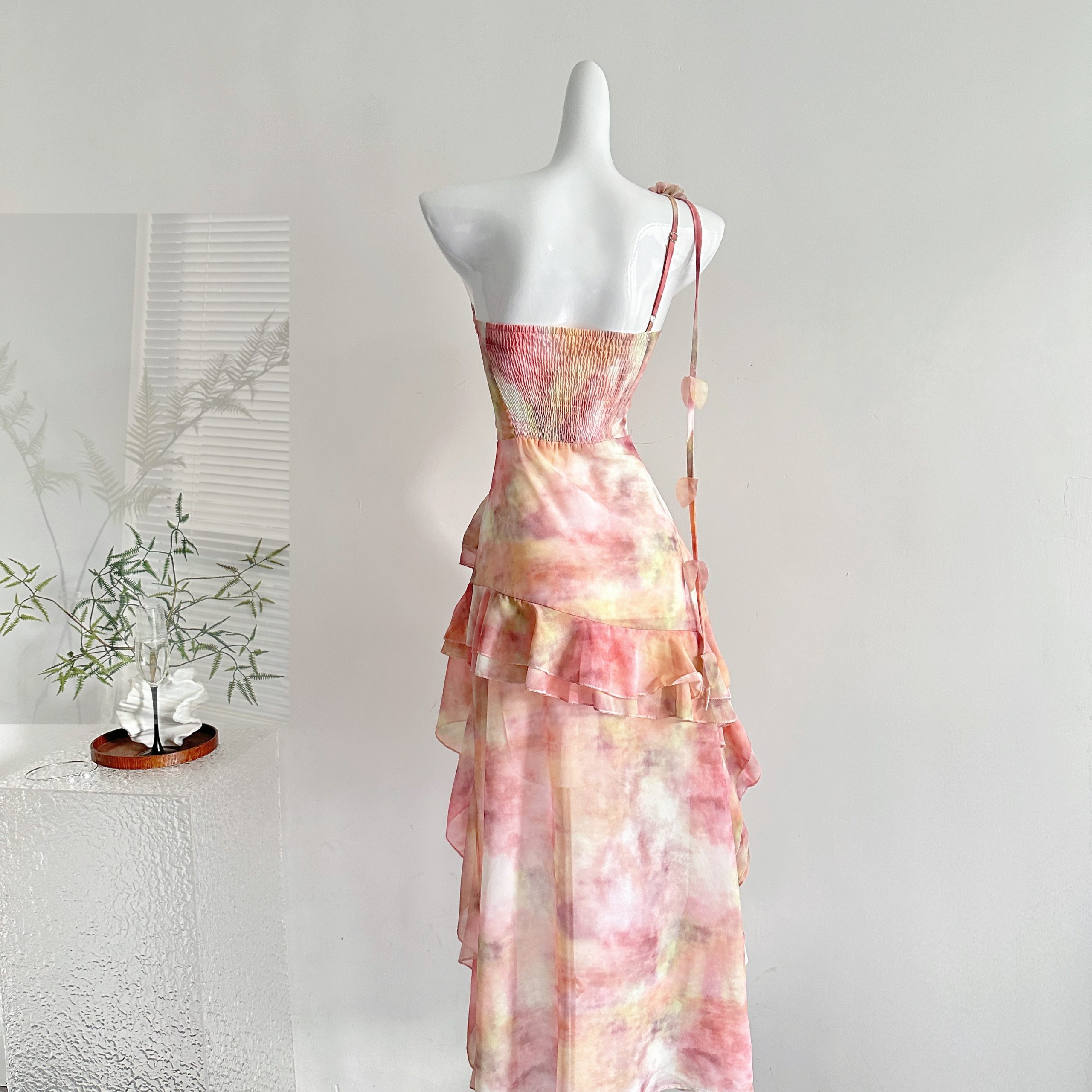 French Summer Fairy Beach Dress with Ruffled Hem Irregular Dress - Image 4