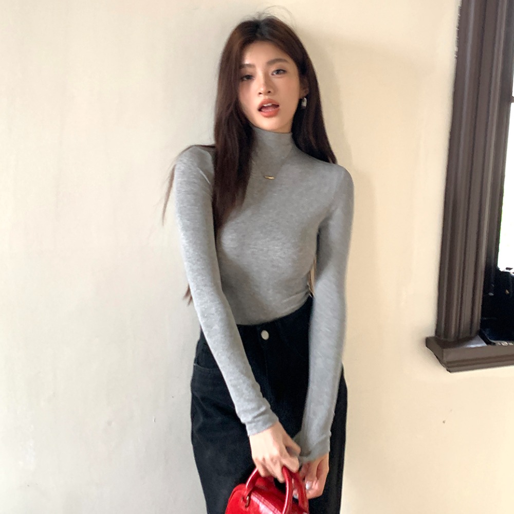 2026 Fall New High Neck Slim Long Sleeve Turtleneck Top for Women