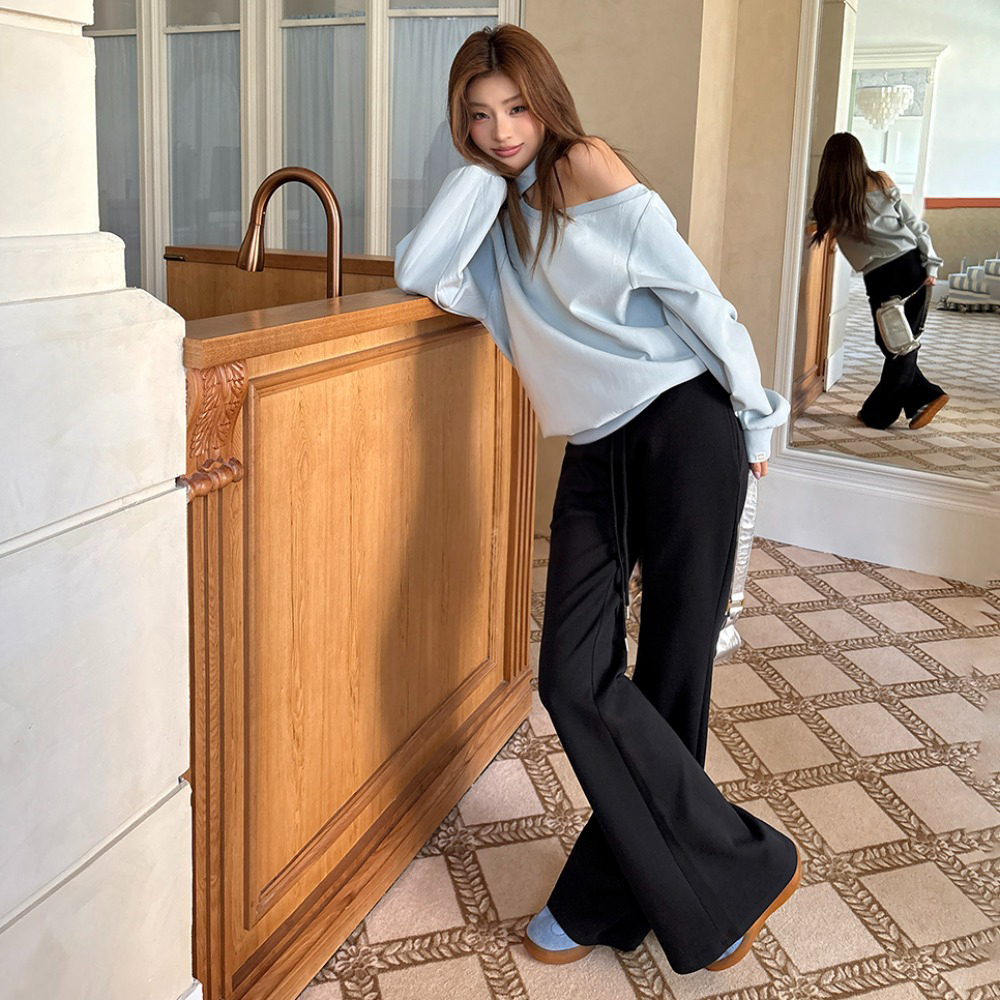 2026 Fall New High Waist Drawstring Flared Pants Slimming Casual Wide Leg Pants Women Versatile