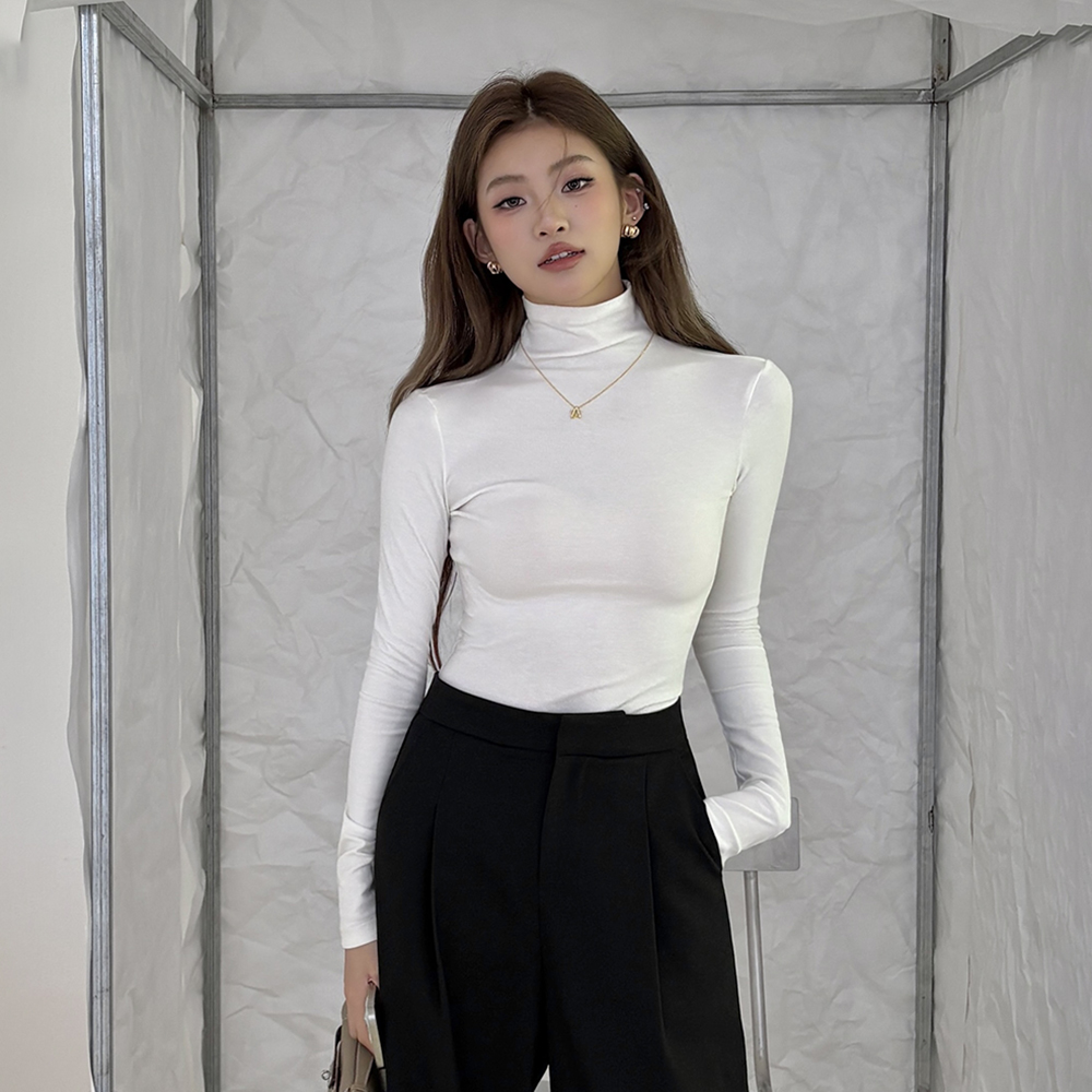 2026 Fall New Women's Slim Fit Basic Long Sleeve T-Shirt Half High Neck Inner Layer Top - Image 4