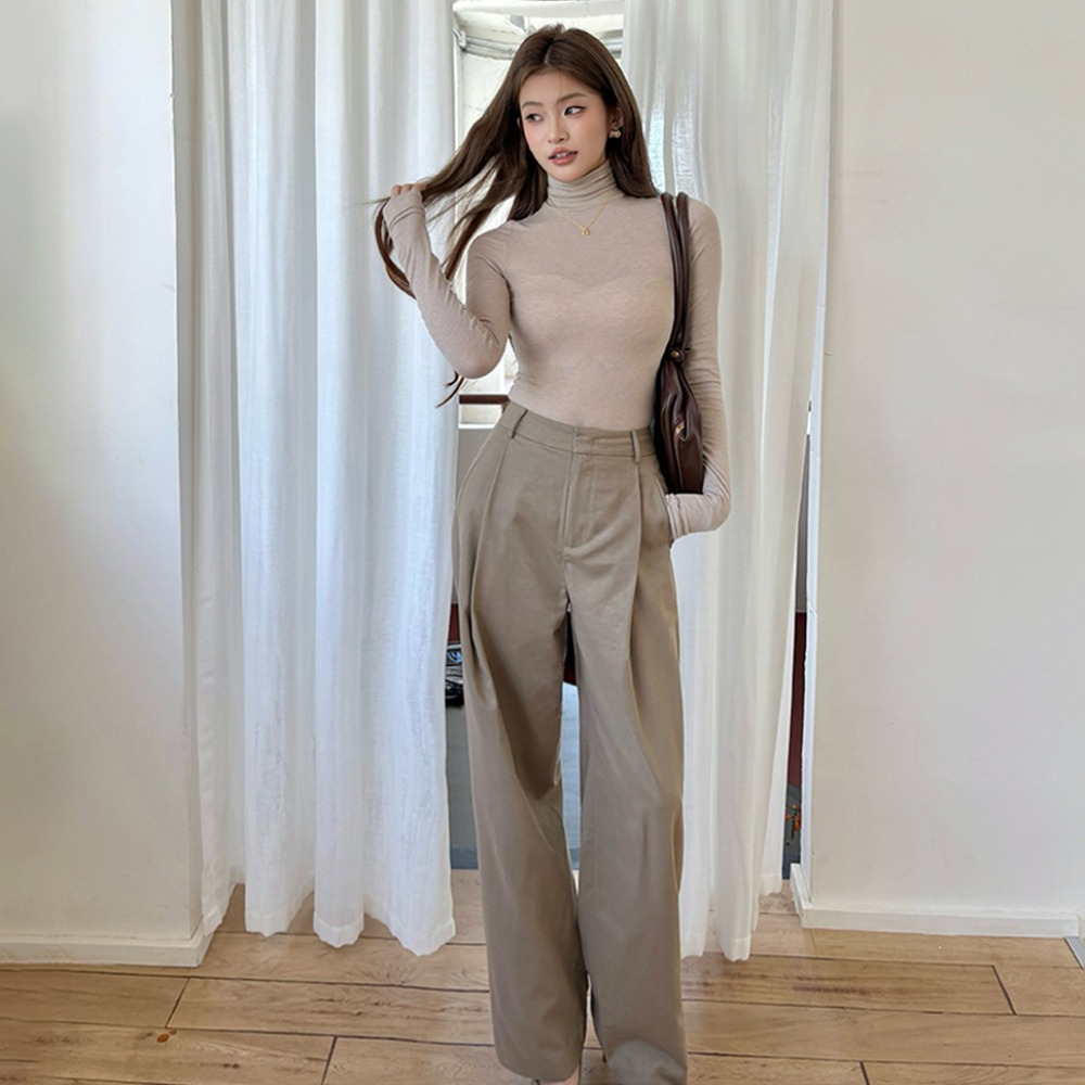 2026 Fall New Khaki High Waist Wide Leg Pants for Women Casual Trousers