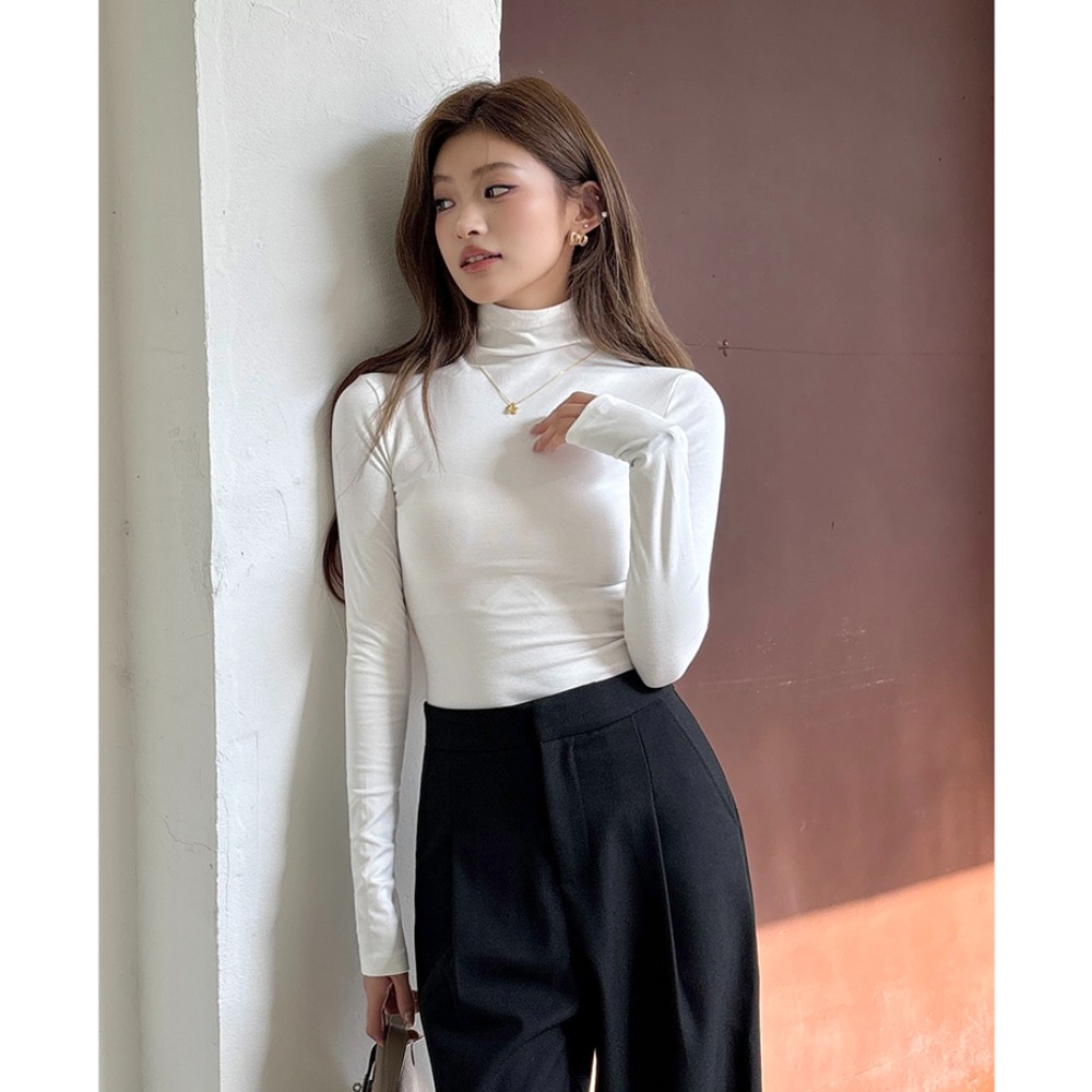 2026 Fall New Women's Slim Fit Basic Long Sleeve T-Shirt Half High Neck Inner Layer Top - Image 3