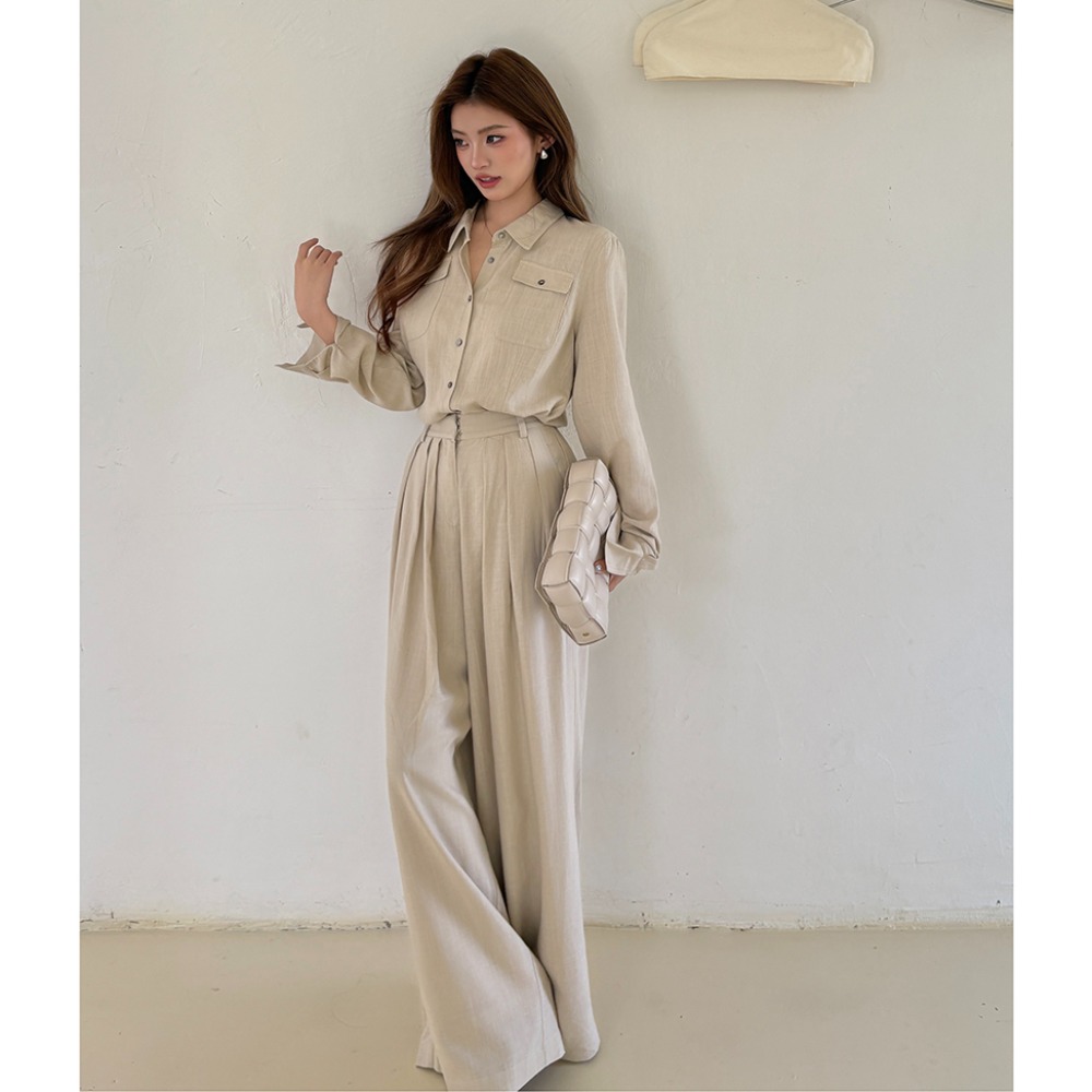 2026 Fall New Linen Shirt Long Sleeve Women Casual Wide Leg Pants Old Money Style Suit - Image 4