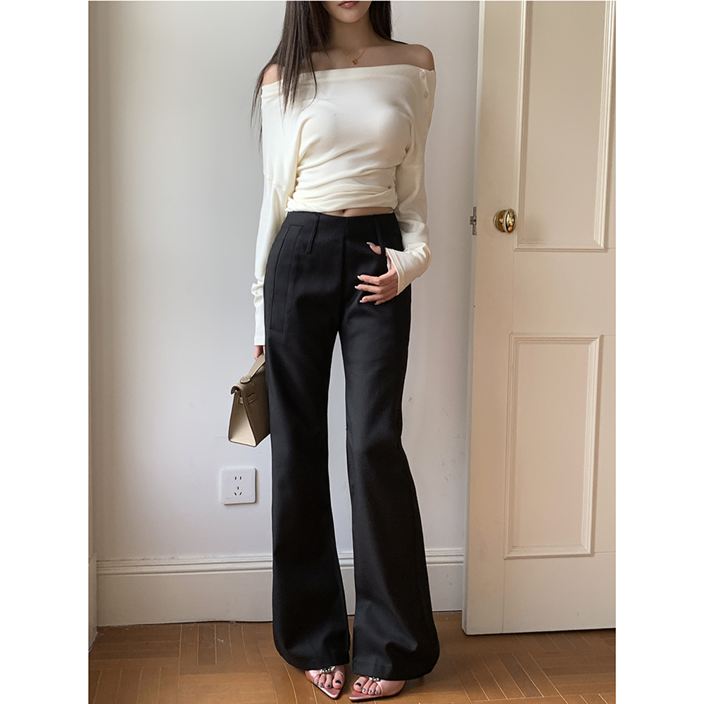 2026 Fall New Design Black High Waist Flared Trousers Women's Slim Fit Long Pants