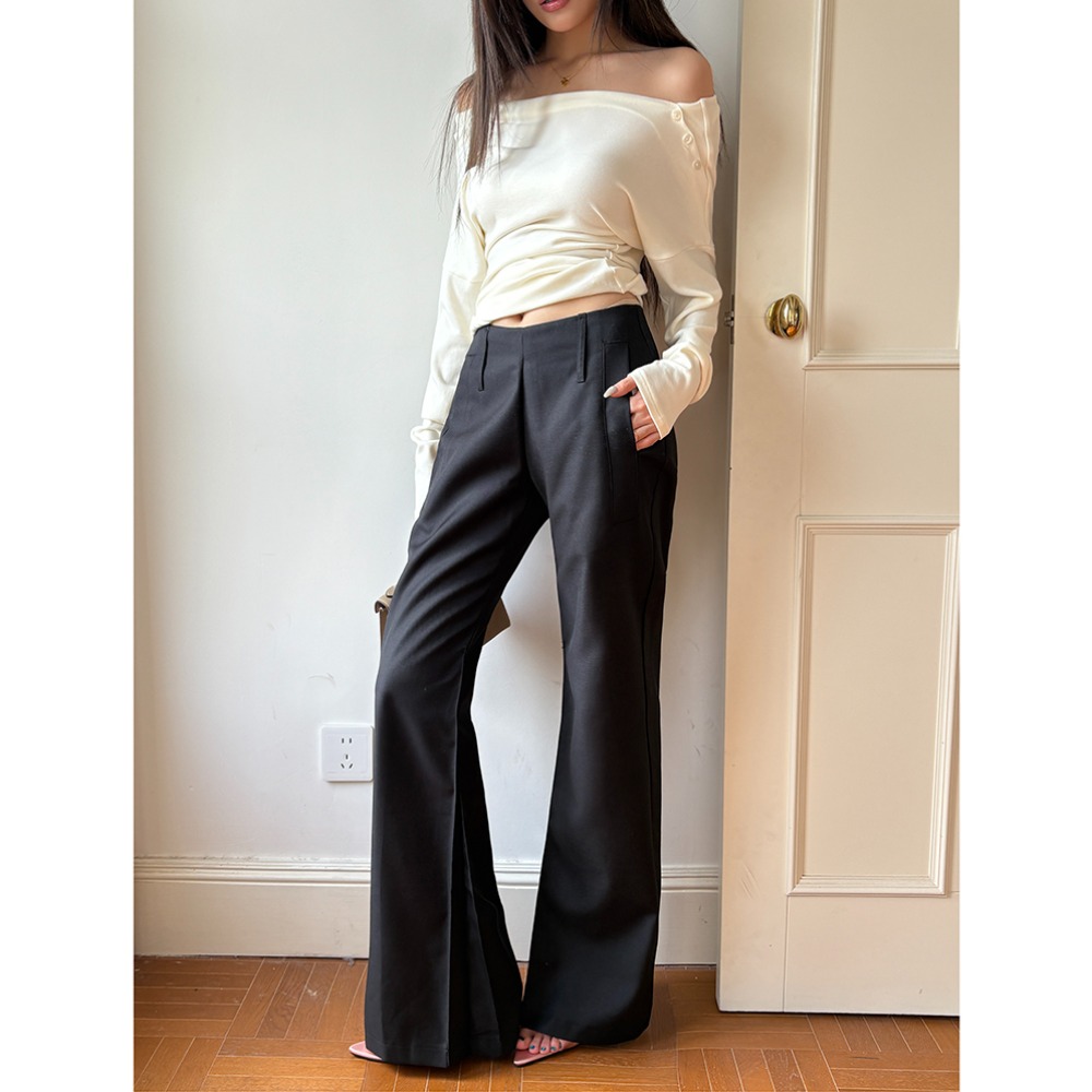 2026 Fall New Design Black High Waist Flared Trousers Women's Slim Fit Long Pants - Image 3