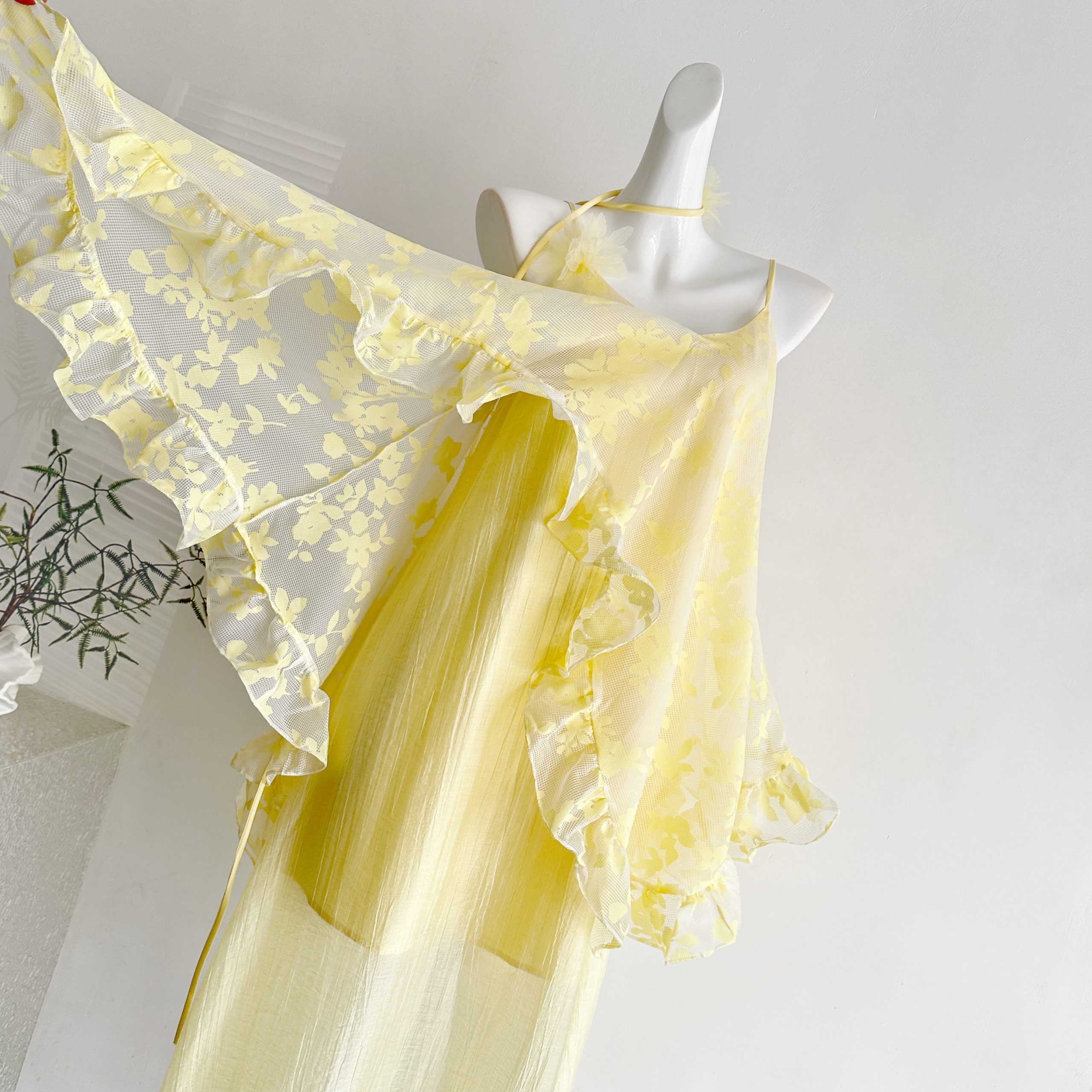 Moonlight French Cotton Strap Dress with Ruffle Hem and Layered Vacation Swing Dress - Image 4