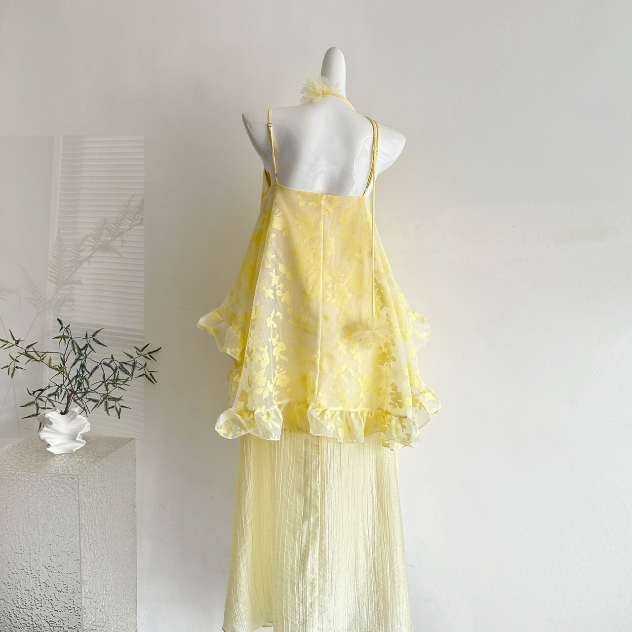 Moonlight French Cotton Strap Dress with Ruffle Hem and Layered Vacation Swing Dress - Image 5