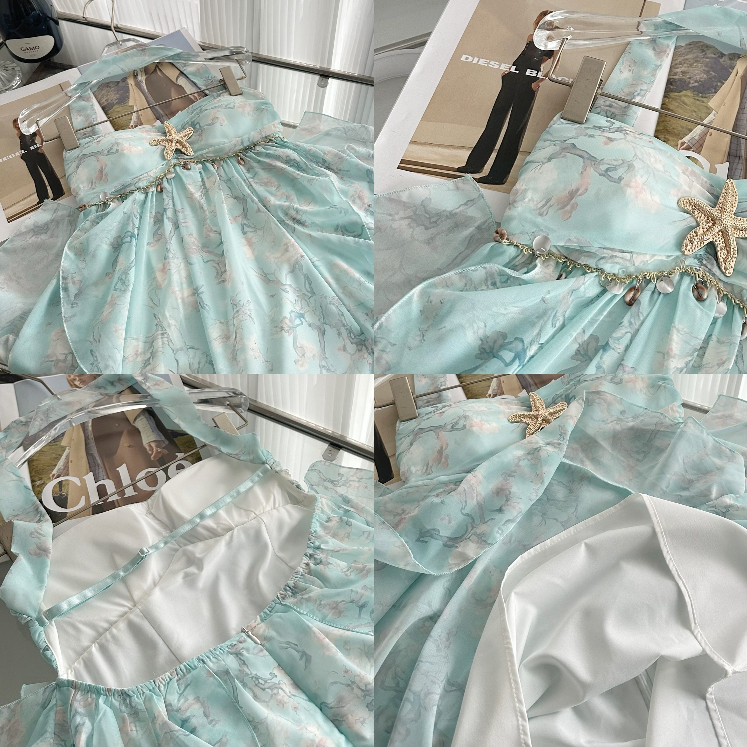Yikett Summer Mint Floral Print Strapless Irregular Dress for Women - Image 5