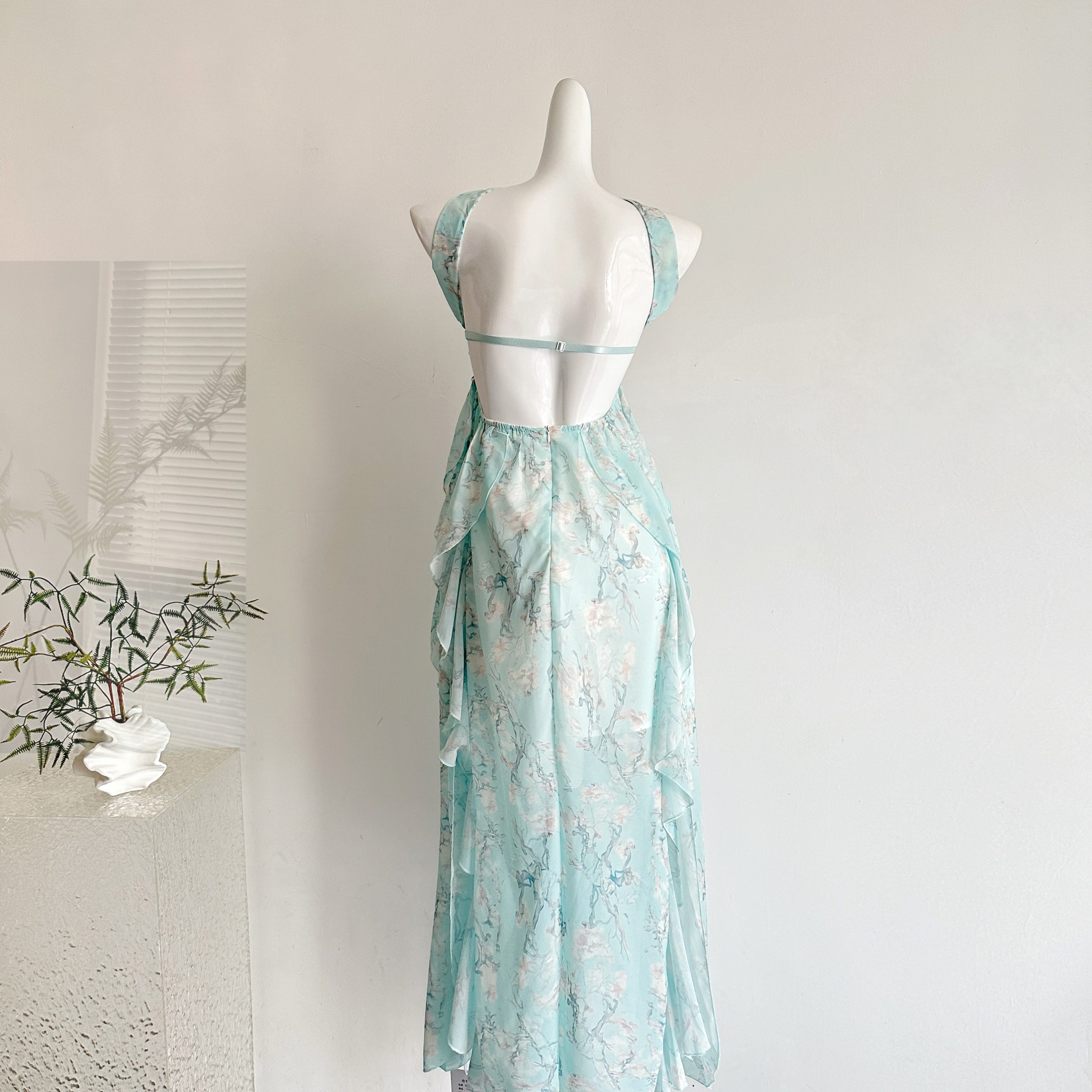 Yikett Summer Mint Floral Print Strapless Irregular Dress for Women - Image 4