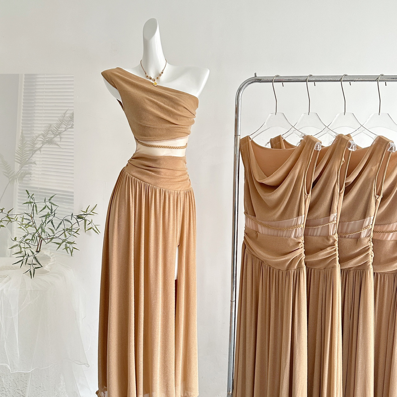 Sun Yaqiao Summer Sleeveless Lace Trim Dress Elegant Long Dress