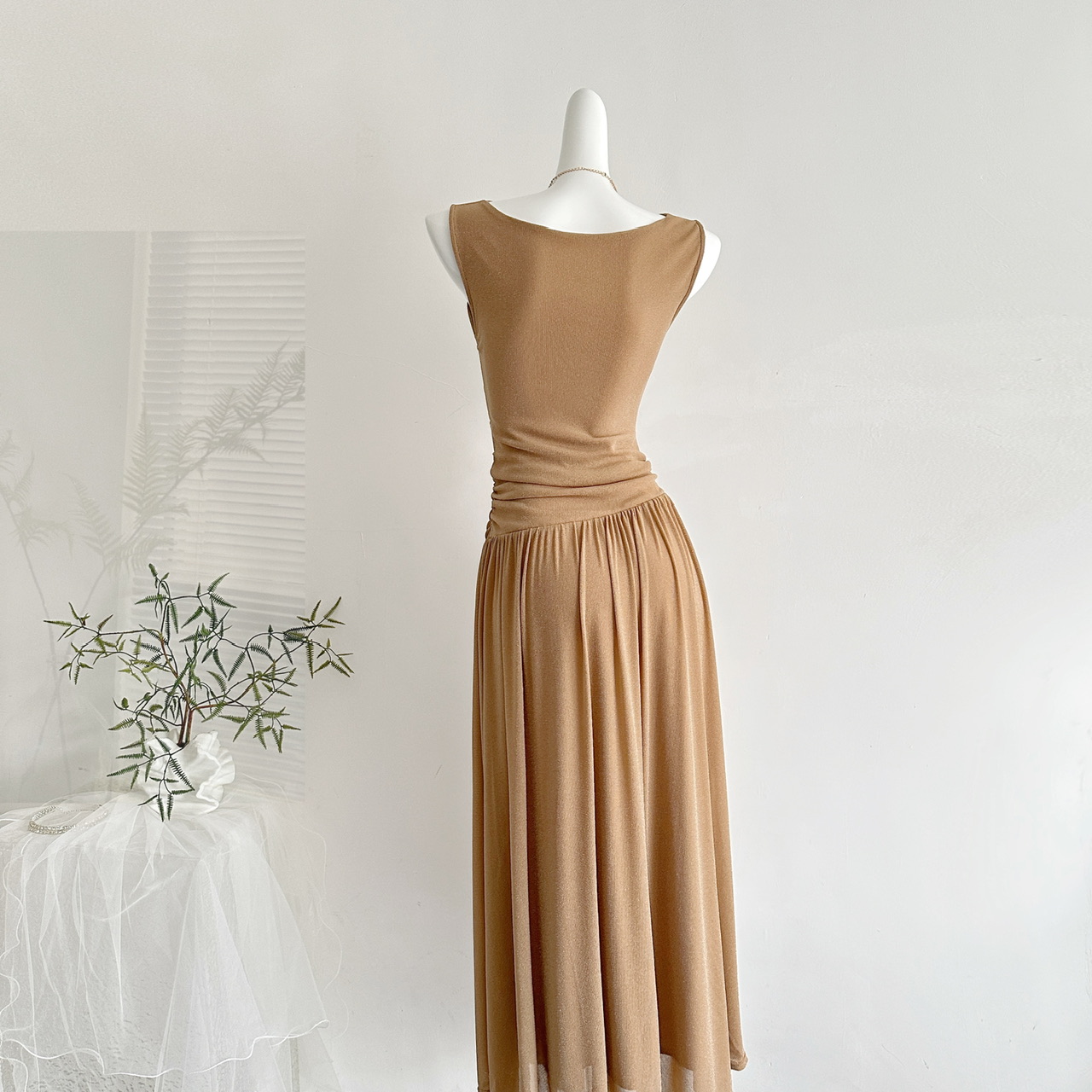 Sun Yaqiao Summer Sleeveless Lace Trim Dress Elegant Long Dress - Image 5