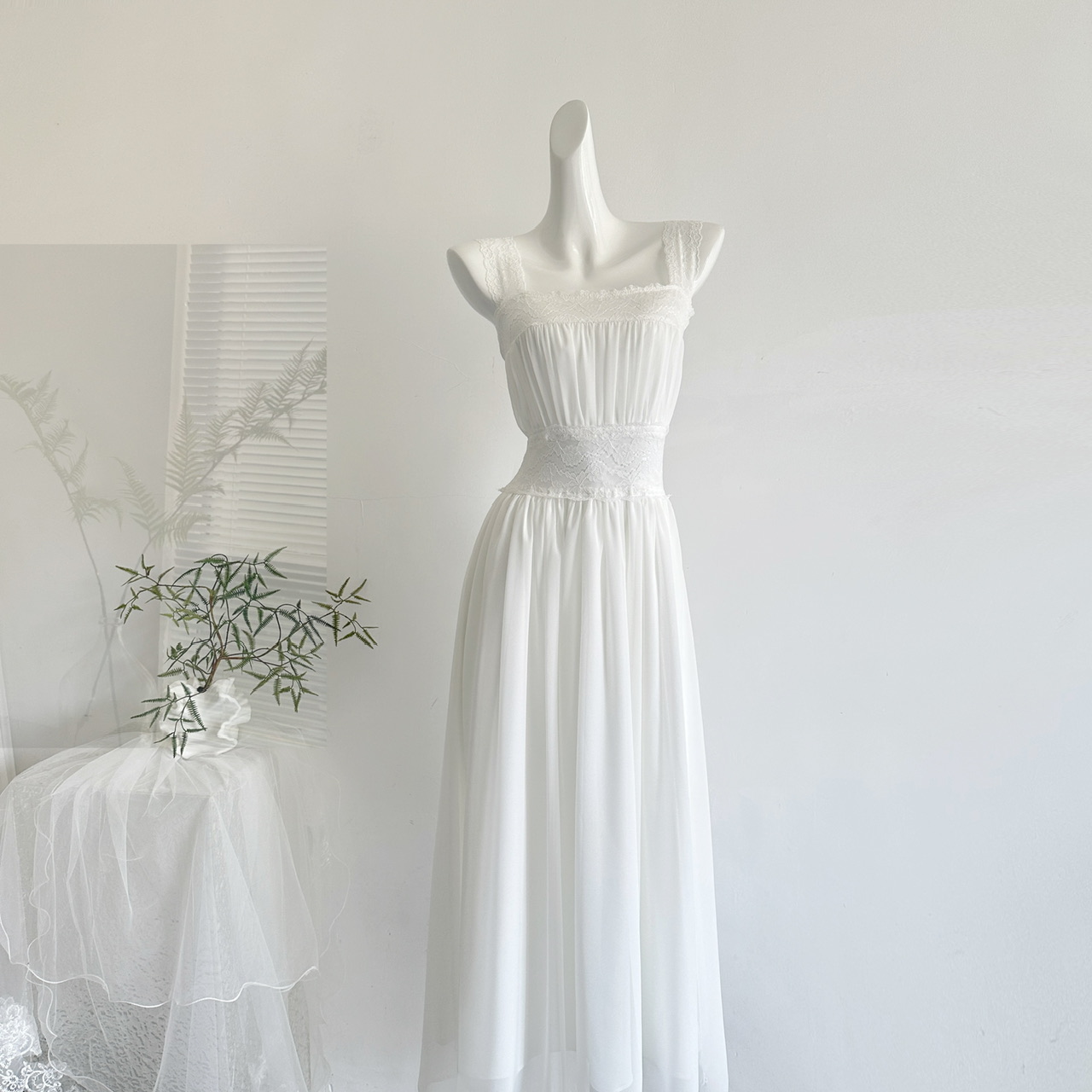 White Water Girl Flower and Alice Square Neck Lace Dress Women Summer Vacation Style Flowy Slimming A-Line Dress - Style 9bf549 - Image 3