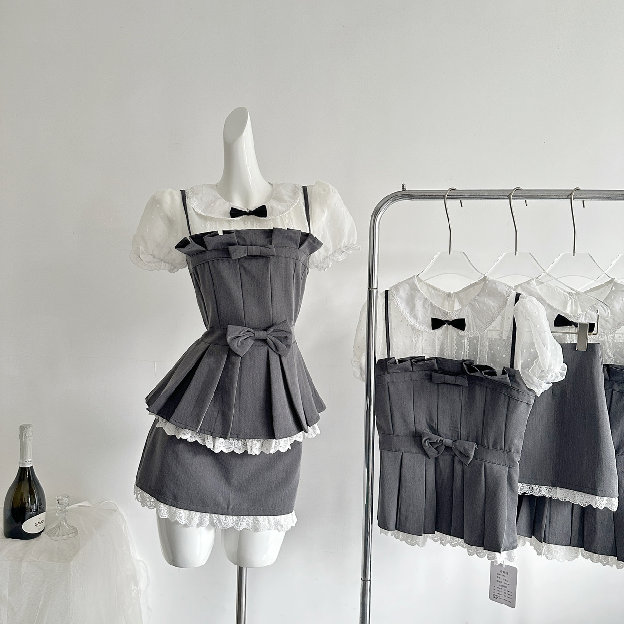 Musefish Gray Lace Hollow-Out Two-Piece Set Women's Summer Suit