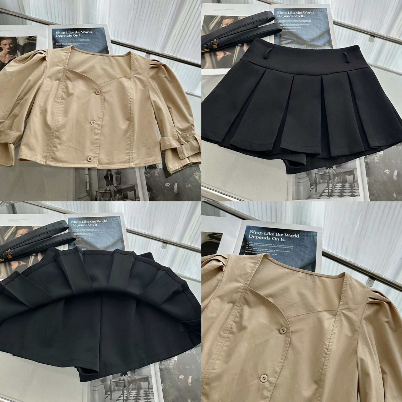 Korean Style Bubble Sleeve Shirt and Pleated Skirt Two-Piece Set for Women - Image 4