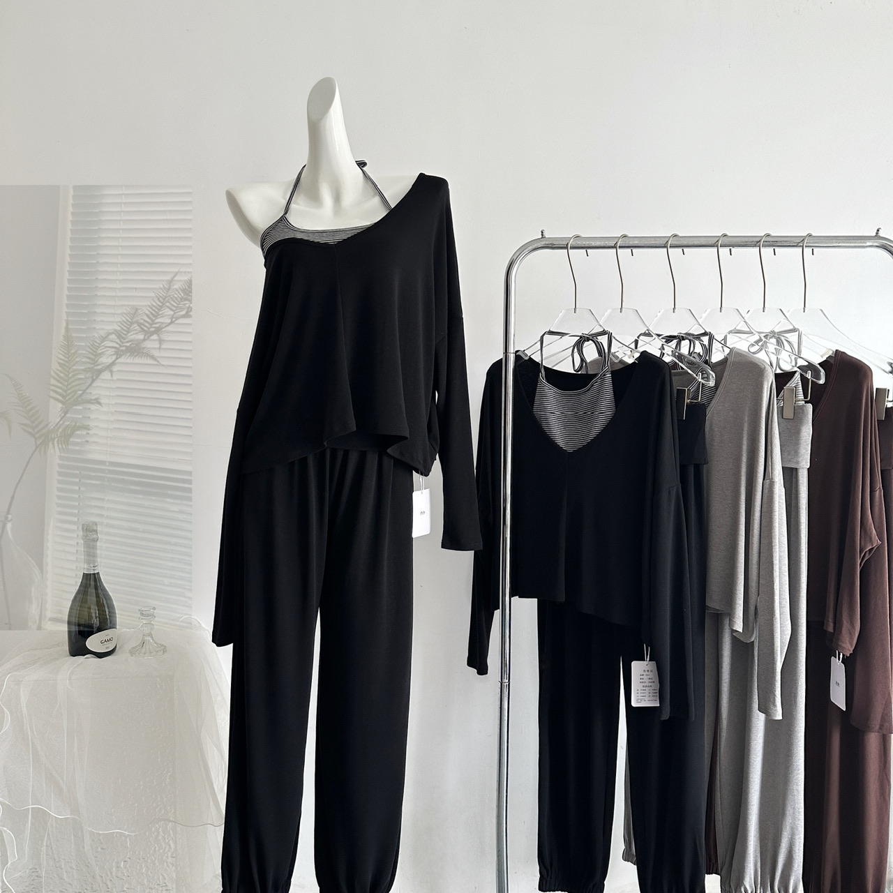 Free Relaxed Walk Series Reversible V-Neck Long Sleeve Cover-Up / Vest / Lantern Pants Casual Suit Set