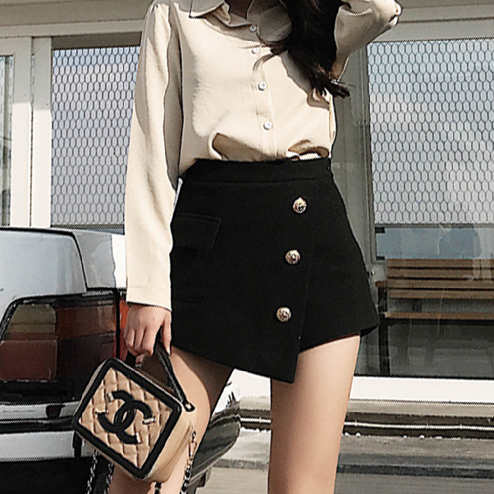 2026 Fall New High Waist A-Line Skirt Short Black Wool Blend Tweed Women's Plus Size Office Skirt