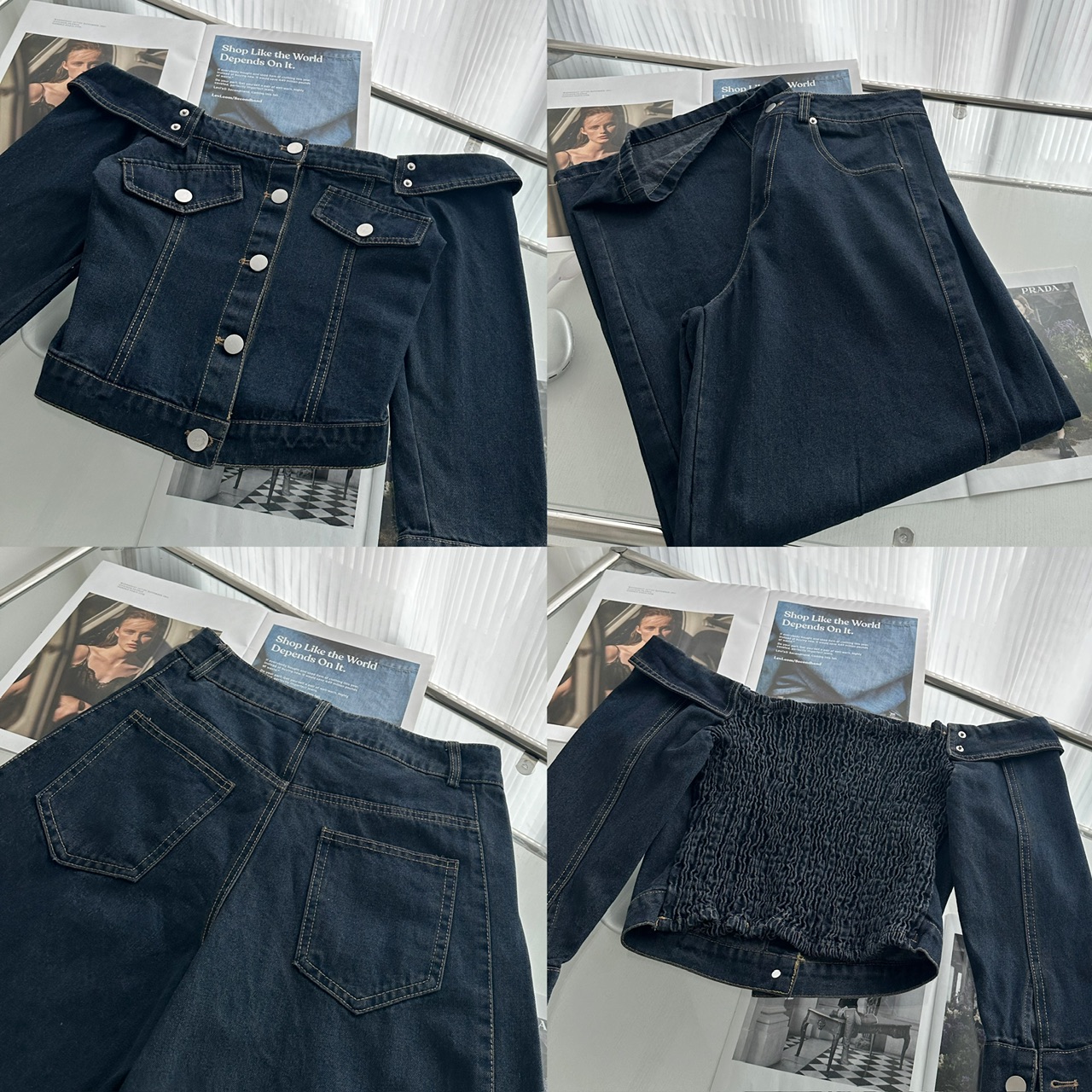 Chestnut Cocoa Bankelili Beloved Denim! Designer Denim One-Shoulder Top and Pants Set for Women - Image 5