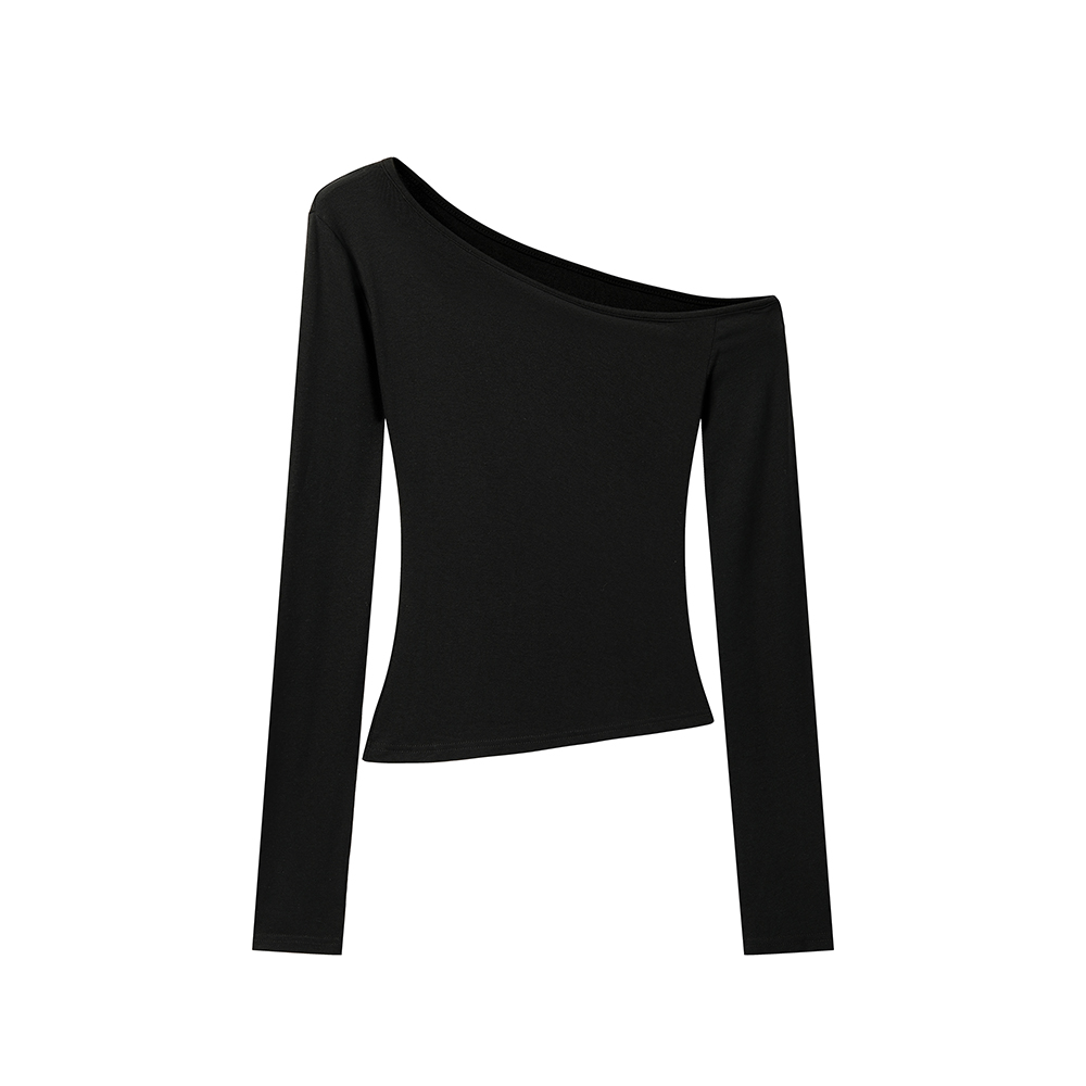 2026 Fall New Design Black Long Sleeve T-Shirt for Women Asymmetric Off Shoulder American Style - Image 5